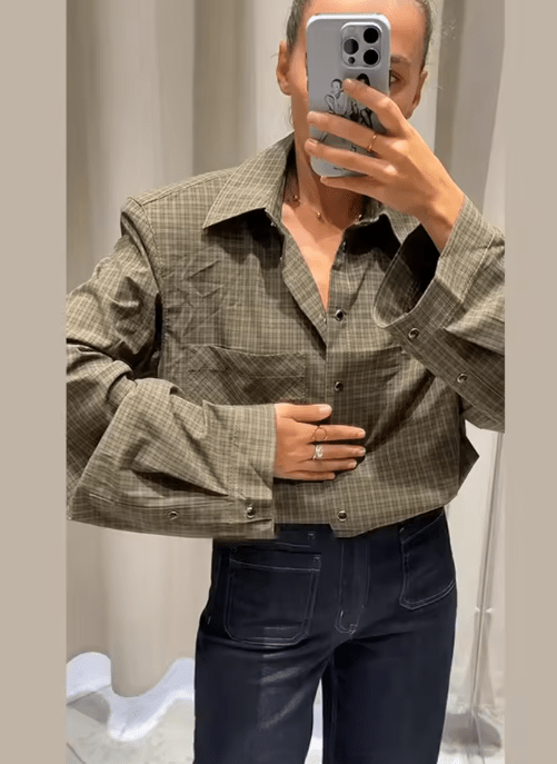 Monica Green Plaid Long Sleeve Top - Women's Everyday Fashion Top