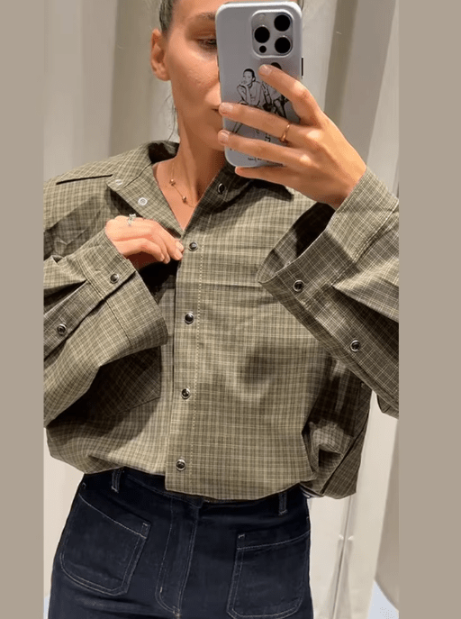 Monica Green Plaid Long Sleeve Top - Women's Everyday Fashion Top - Image 4
