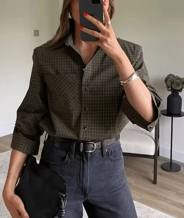 Monica Green Plaid Long Sleeve Top - Women's Everyday Fashion Top - Image 6