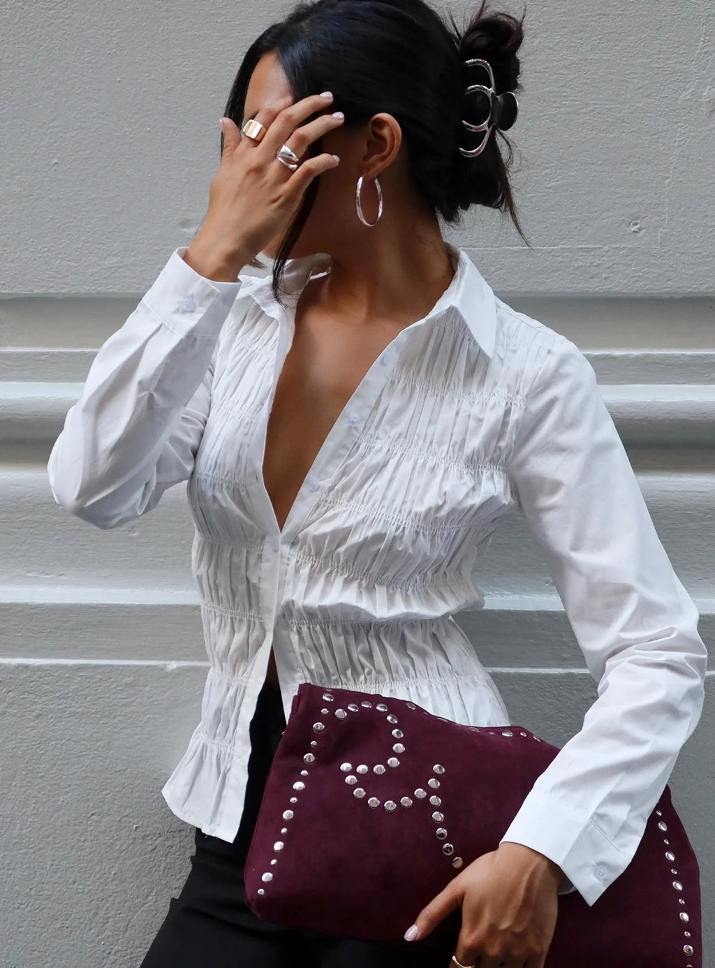 Sara Long Sleeve Ruched Top - Women's Everyday Fashion Top - Image 3