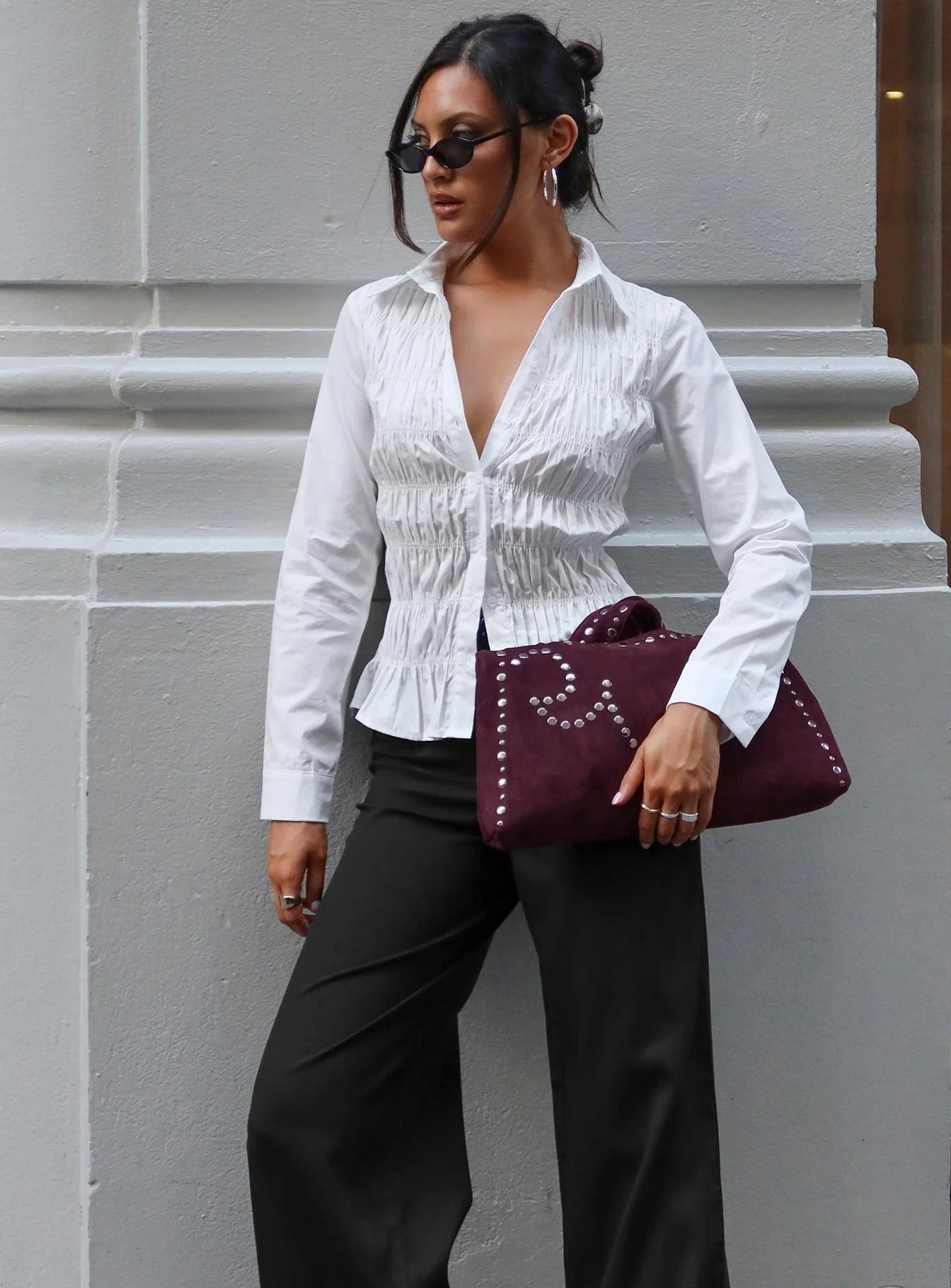Sara Long Sleeve Ruched Top - Women's Everyday Fashion Top