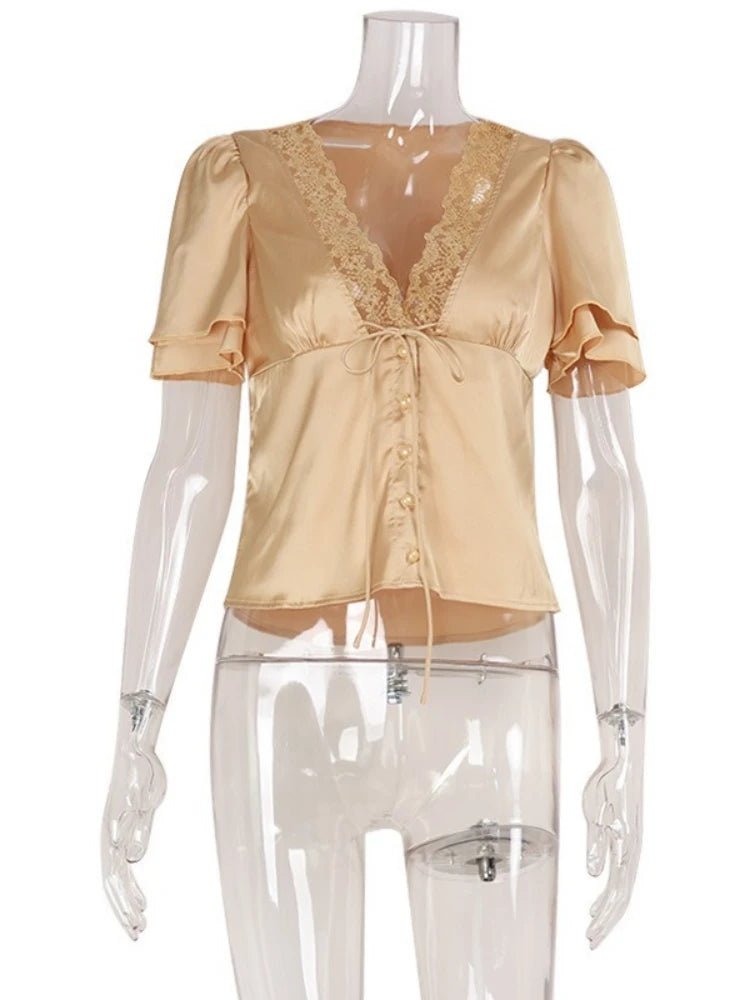 Nathalie Satin Lace Blouse - Women's Everyday Fashion Top - Image 12
