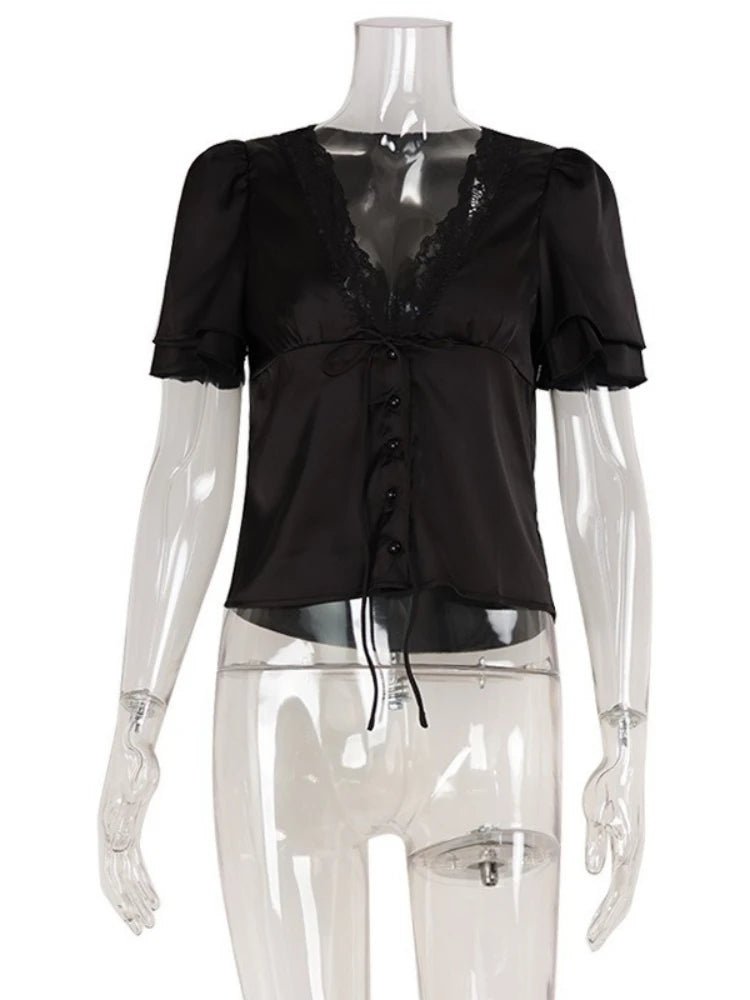 Nathalie Satin Lace Blouse - Women's Everyday Fashion Top - Image 9