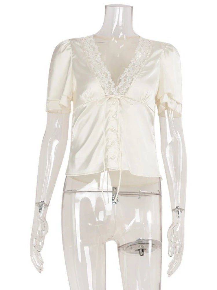 Nathalie Satin Lace Blouse - Women's Everyday Fashion Top - Image 10