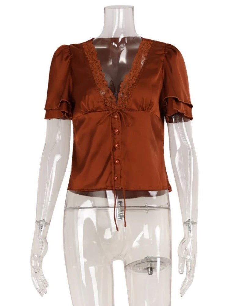 Nathalie Satin Lace Blouse - Women's Everyday Fashion Top - Image 13