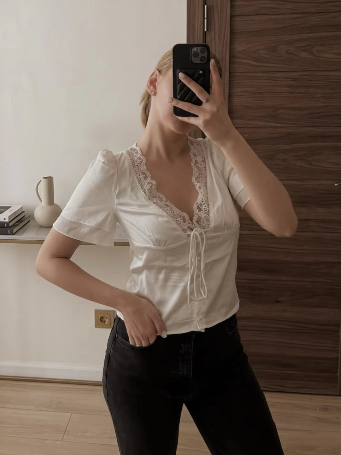 Nathalie Satin Lace Blouse - Women's Everyday Fashion Top - Image 6