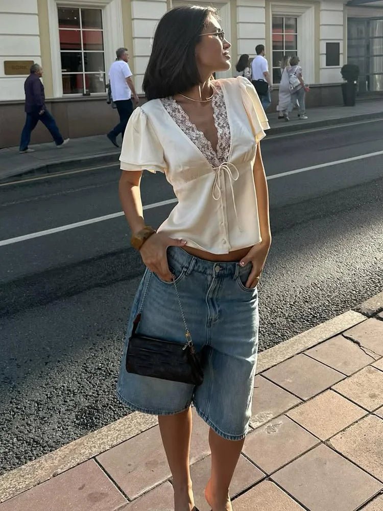 Nathalie Satin Lace Blouse - Women's Everyday Fashion Top - Image 4