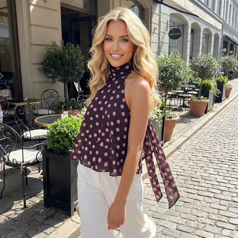 Noemi Tie Back Halter Neck Top - Women's Everyday Fashion Top