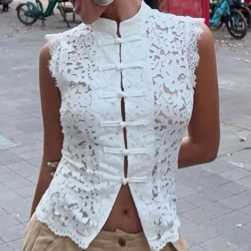 Odessa Sleeveless Lace Top - Women's Everyday Fashion Top - Image 3