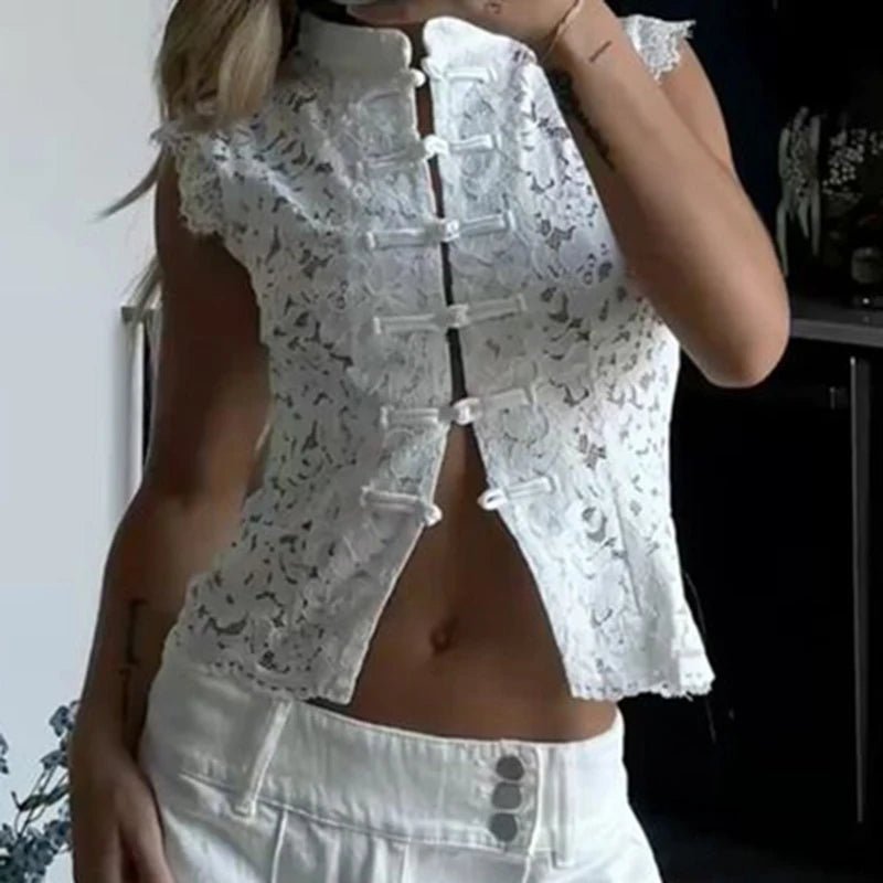 Odessa Sleeveless Lace Top - Women's Everyday Fashion Top - Image 2