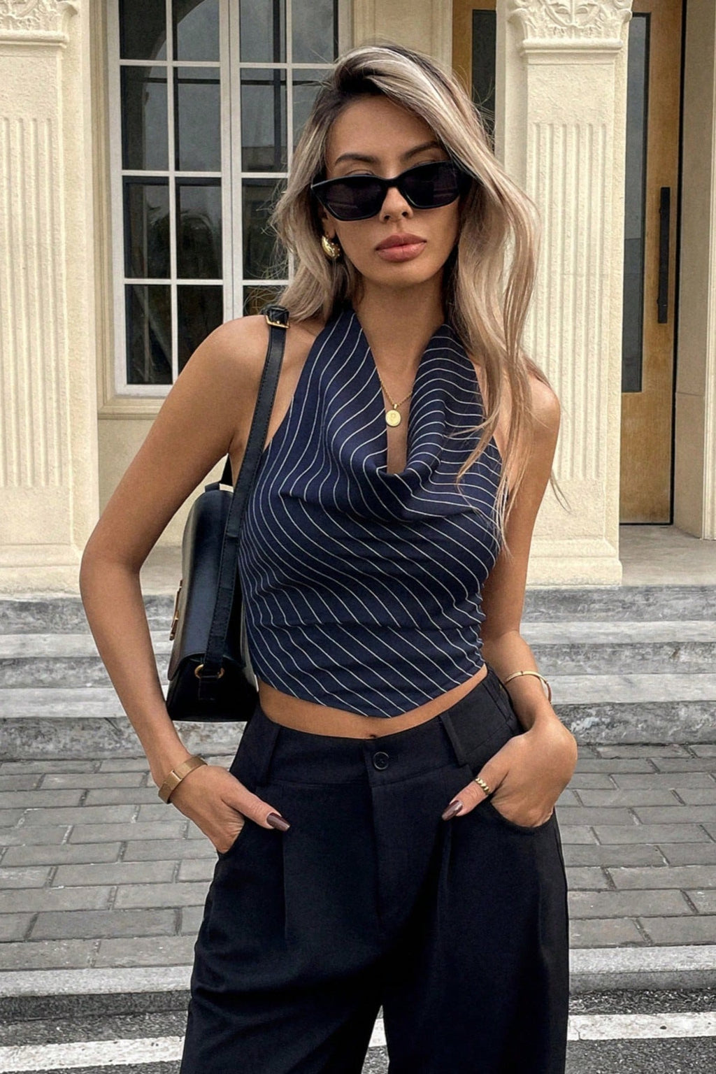 Olive Drape Halter Neck Top - Women's Everyday Fashion Top - Image 8