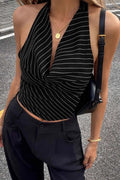 Olive Drape Halter Neck Top - Women's Everyday Fashion Top - Image 2