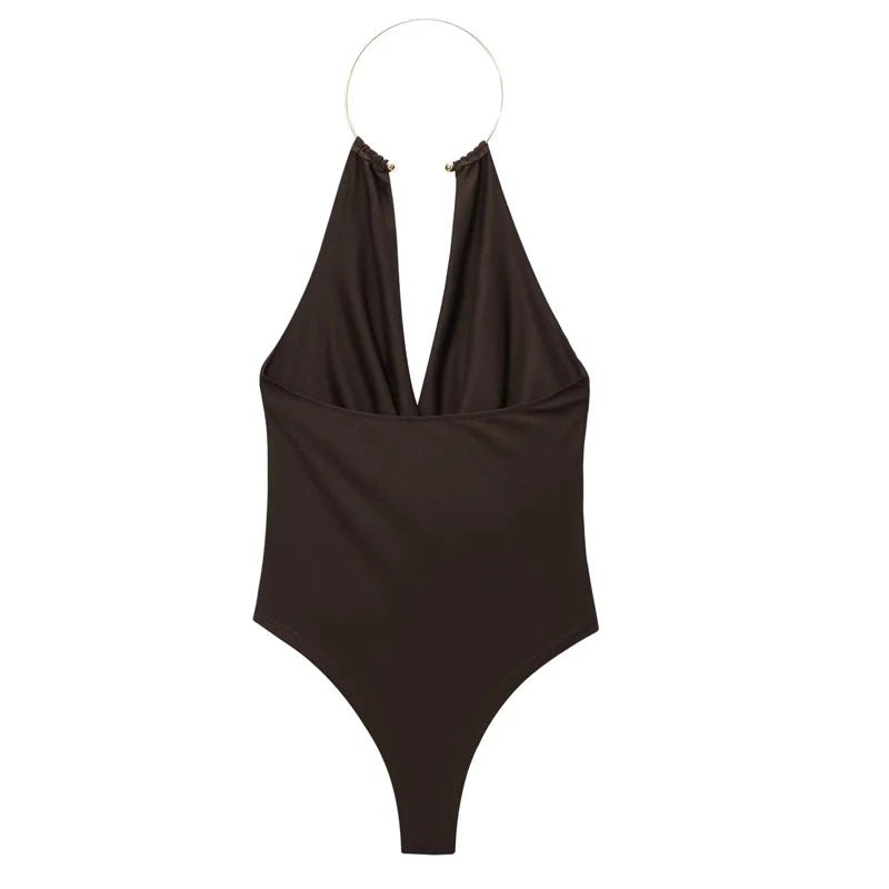 Ophelia Backless Draped Bodysuit - Women's Everyday Fashion Top - Image 8