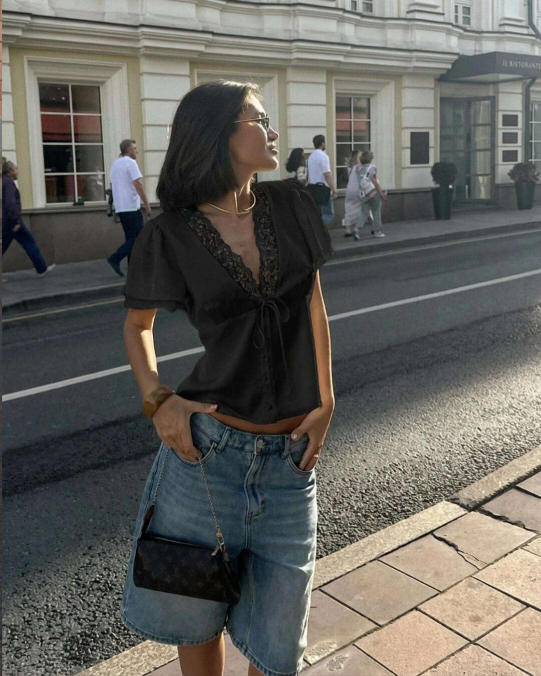 Rosette Lace Short Sleeve V-Neck Top - Women's Everyday Fashion Top - Image 2