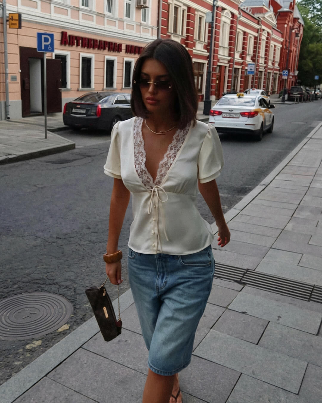 Rosette Lace Short Sleeve V-Neck Top - Women's Everyday Fashion Top - Image 3