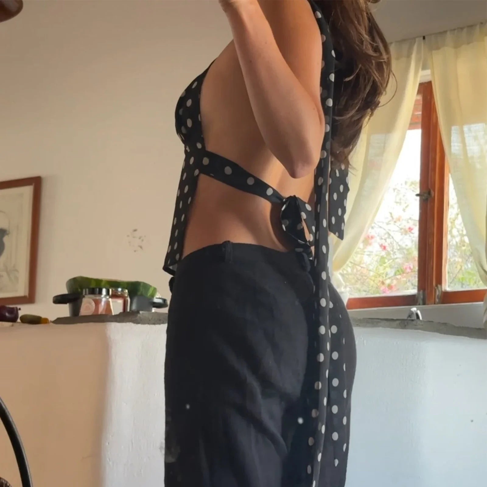 Ruffa Polka Dot Backless Cami Top - Women's Everyday Fashion Top - Image 10