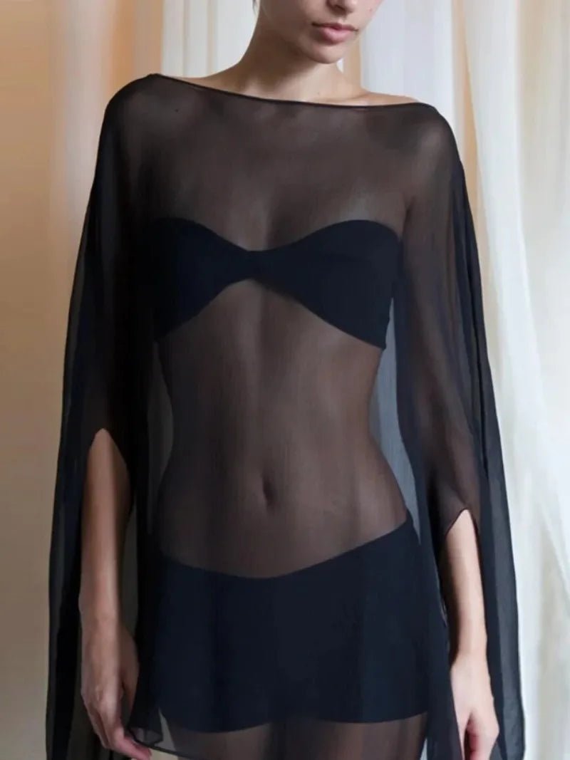 Samantha Beach Cover Up Top - Loose Sheer Bikini Cover Up, White or Black - Image 5