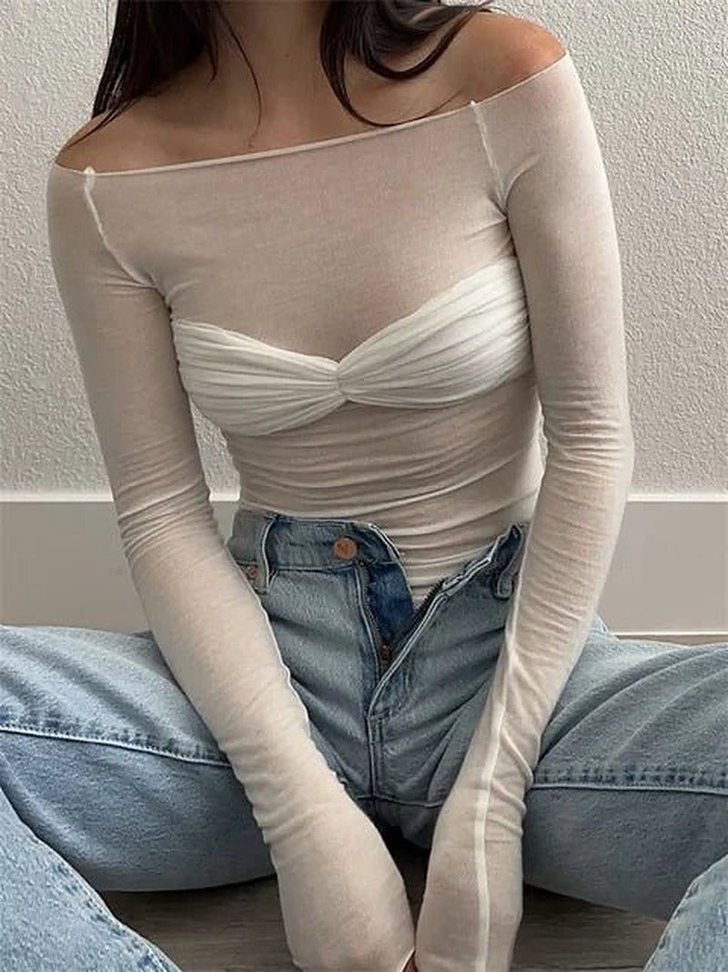 Sara Mesh Sheer Off-Shoulder Top - Women's Everyday Fashion Top - Image 6