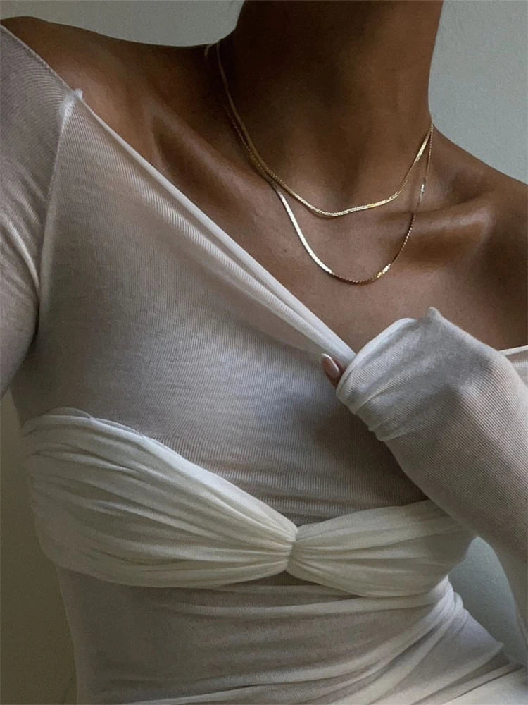 Sara Mesh Sheer Off-Shoulder Top - Women's Everyday Fashion Top - Image 4