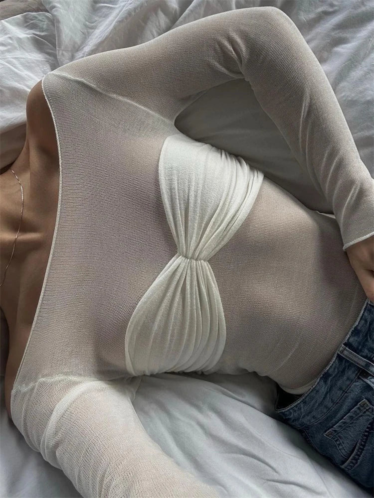 Sara Mesh Sheer Off-Shoulder Top - Women's Everyday Fashion Top - Image 2