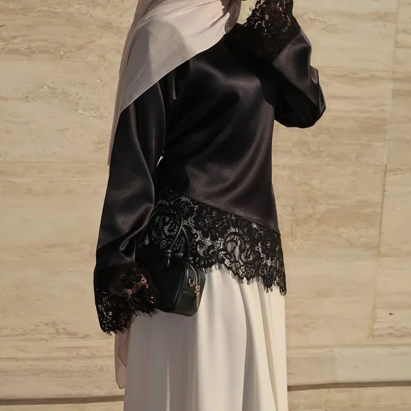 Serena Lace Satin Long Sleeve Top - Women's Everyday Fashion Top