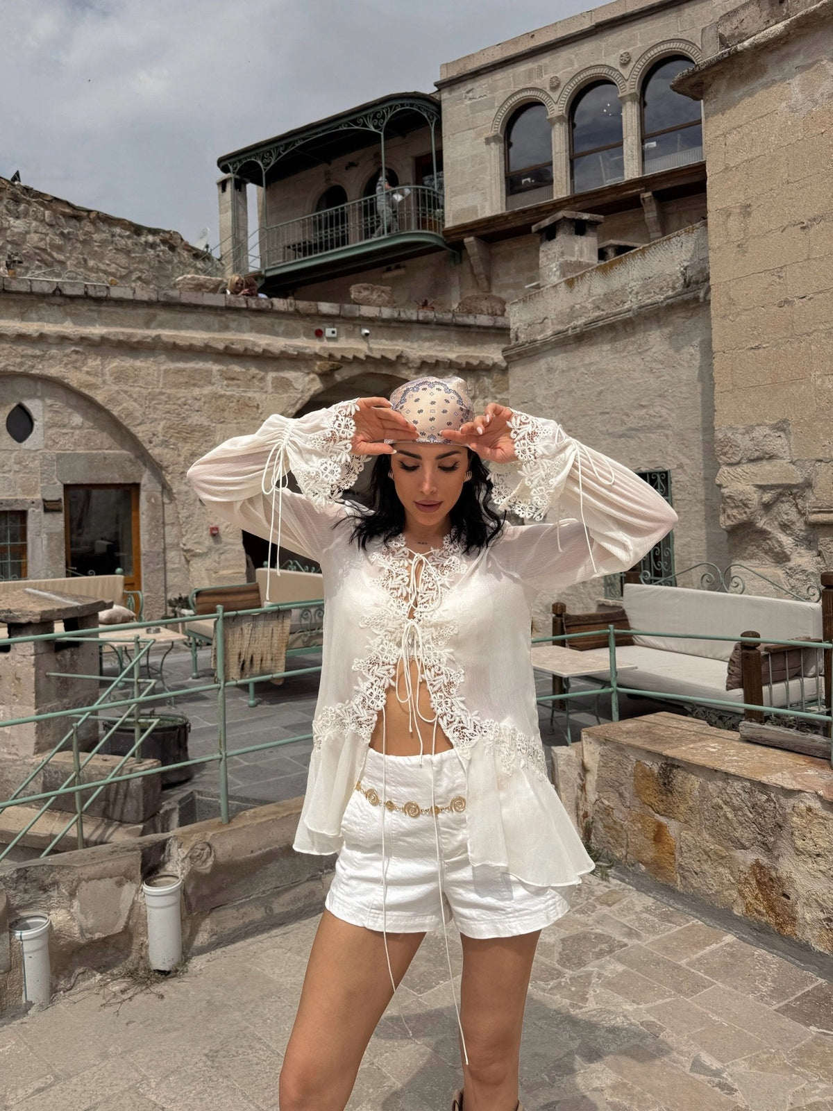 Simone Front-Tie Lace Appliqué Top - Women's Everyday Fashion Top - Image 4