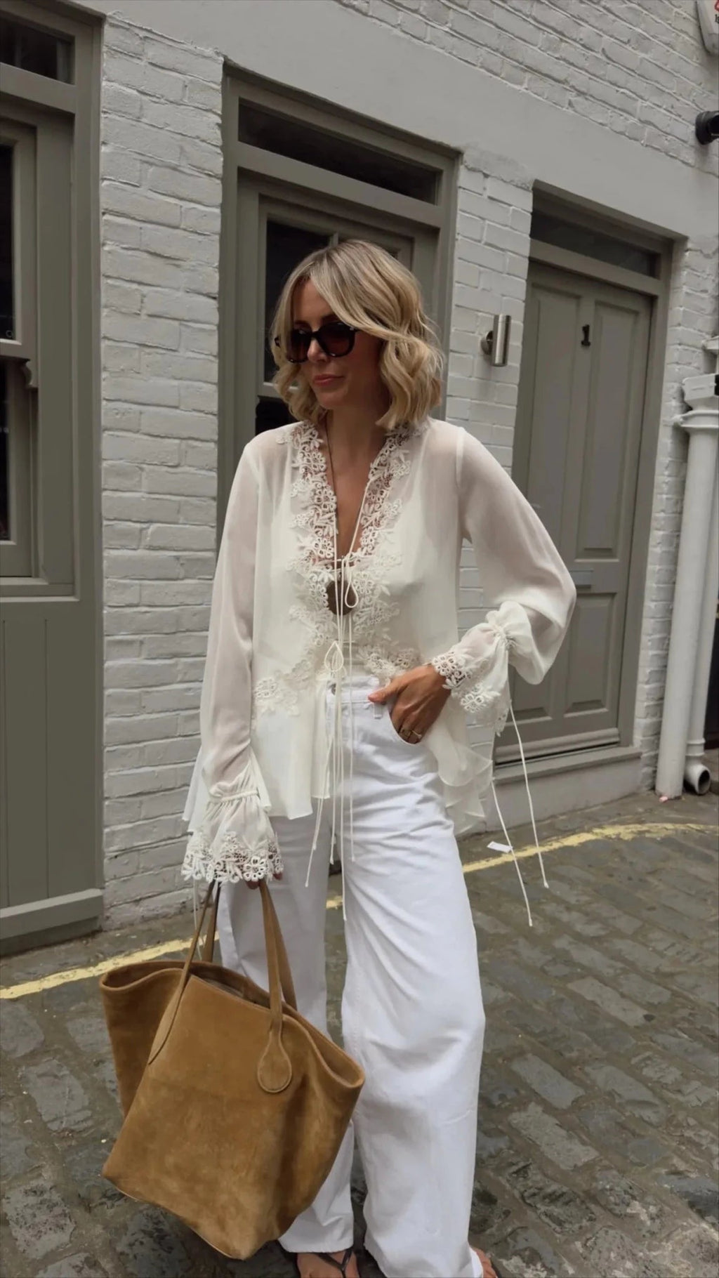 Simone Front-Tie Lace Appliqué Top - Women's Everyday Fashion Top - Image 9