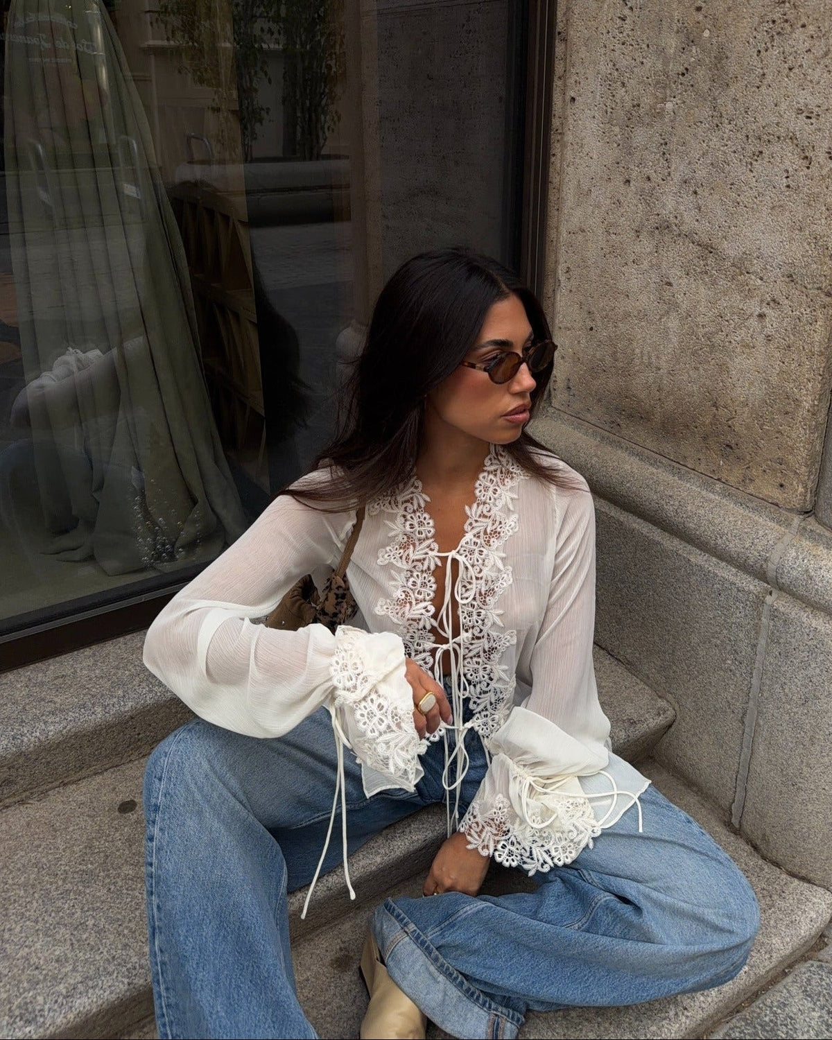 Simone Front-Tie Lace Appliqué Top - Women's Everyday Fashion Top - Image 6