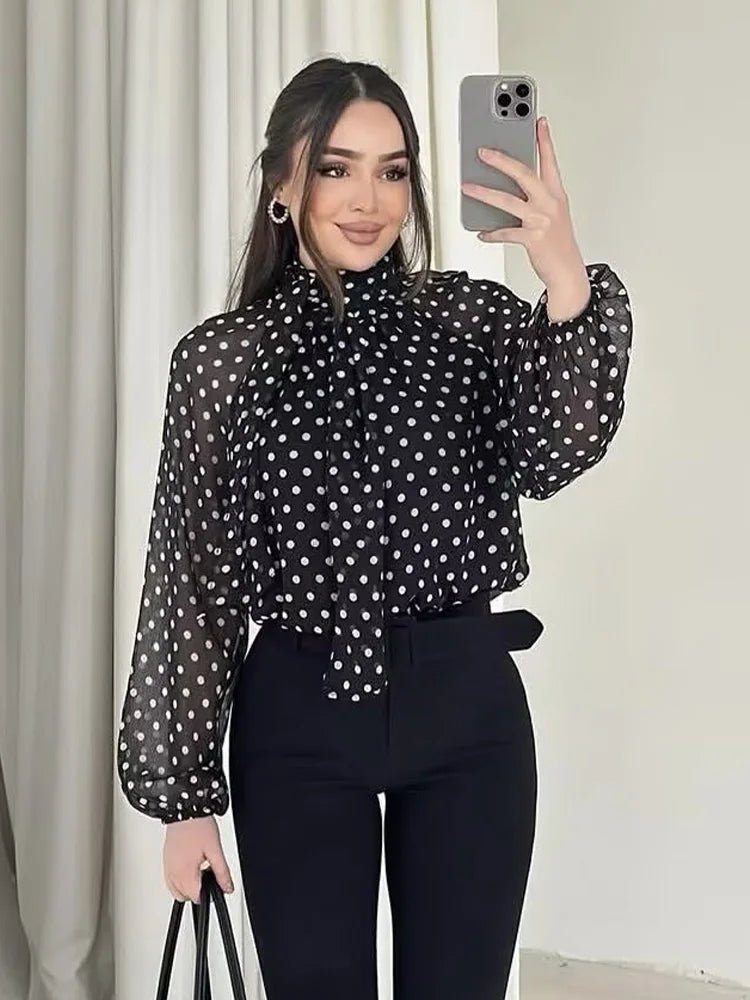 Sofia Women's High Neck Polka Dot Blouse - Long Sleeve Dressy Casual Blouse - Image 6