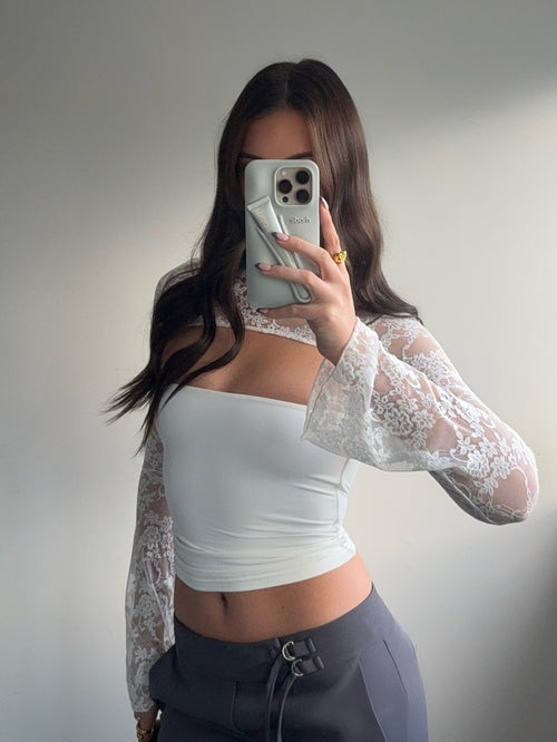 Amy Lace Patchwork Long Sleeve Top - Women's Everyday Fashion Top - Image 2