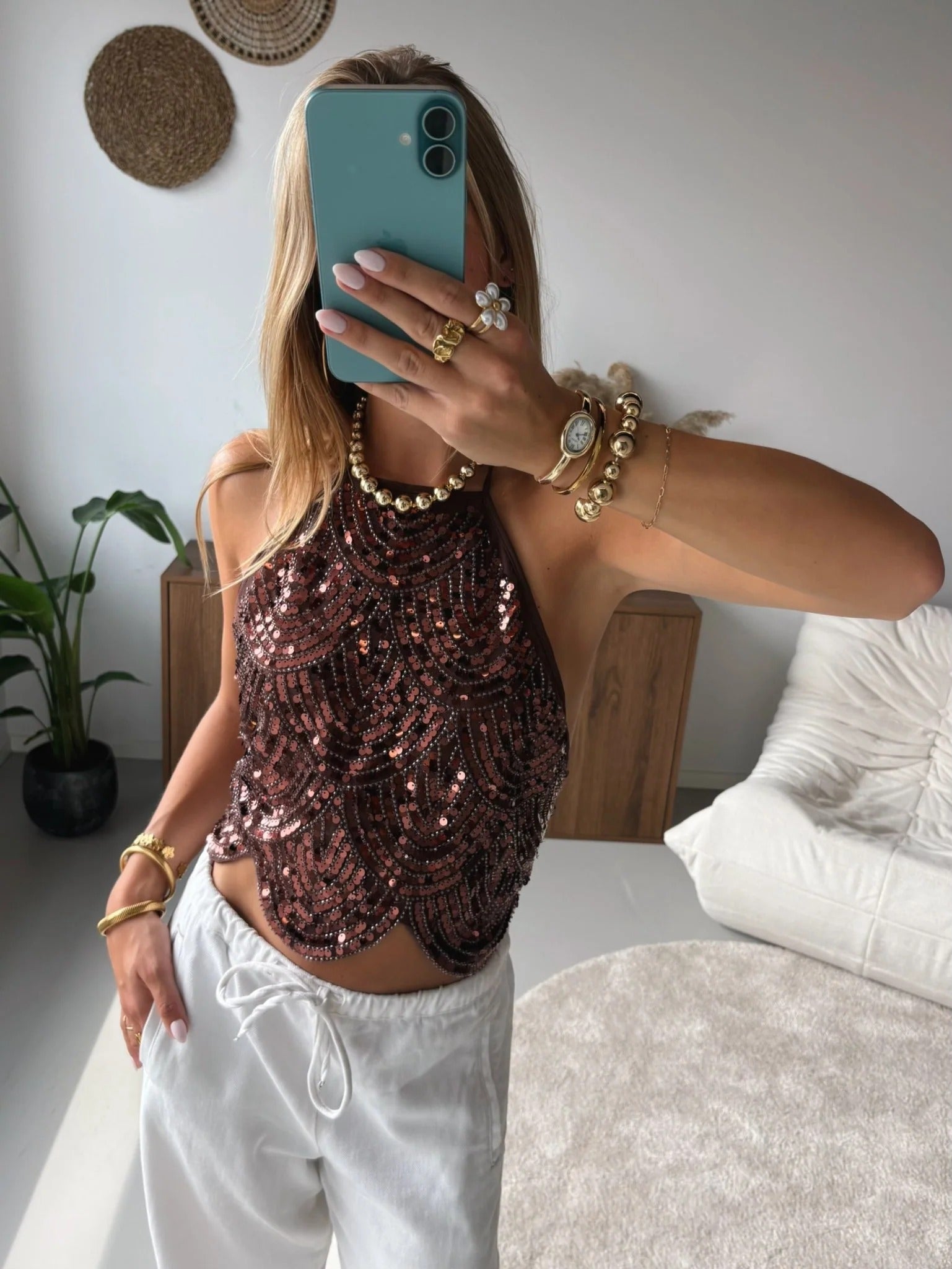 Sophia Backless Sequin Halter Top - Sparkly Going Out Party Top - Image 9