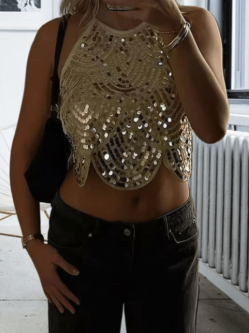 Sophia Backless Sequin Halter Top - Sparkly Going Out Party Top - Image 12