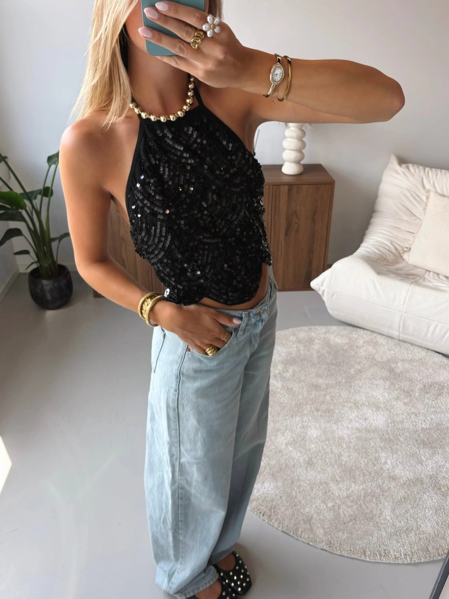 Sophia Backless Sequin Halter Top - Sparkly Going Out Party Top - Image 10