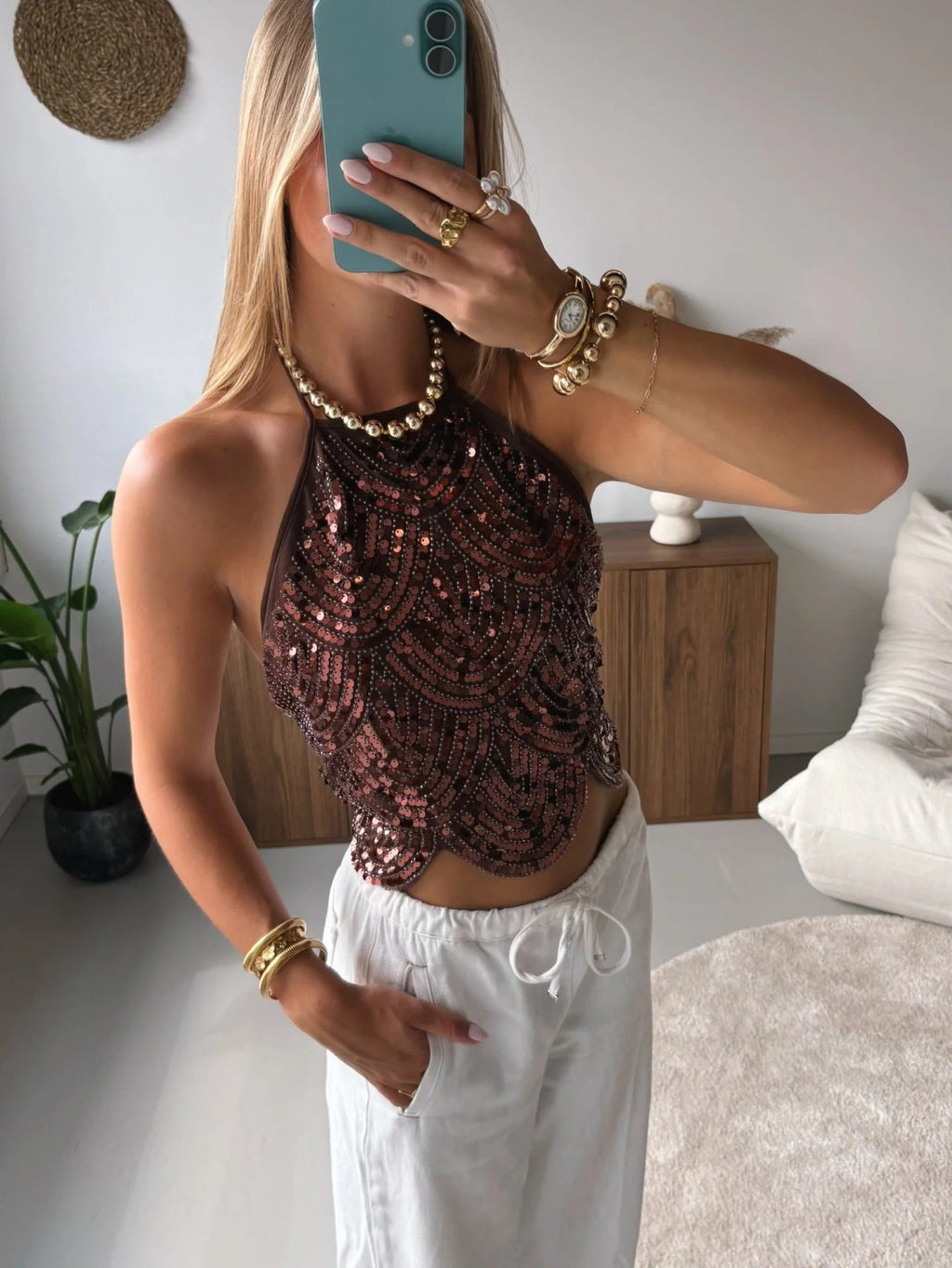 Sophia Backless Sequin Halter Top - Sparkly Going Out Party Top - Image 8