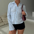 Susan Scrunched Long Sleeve Blouse - Women's Everyday Fashion Top