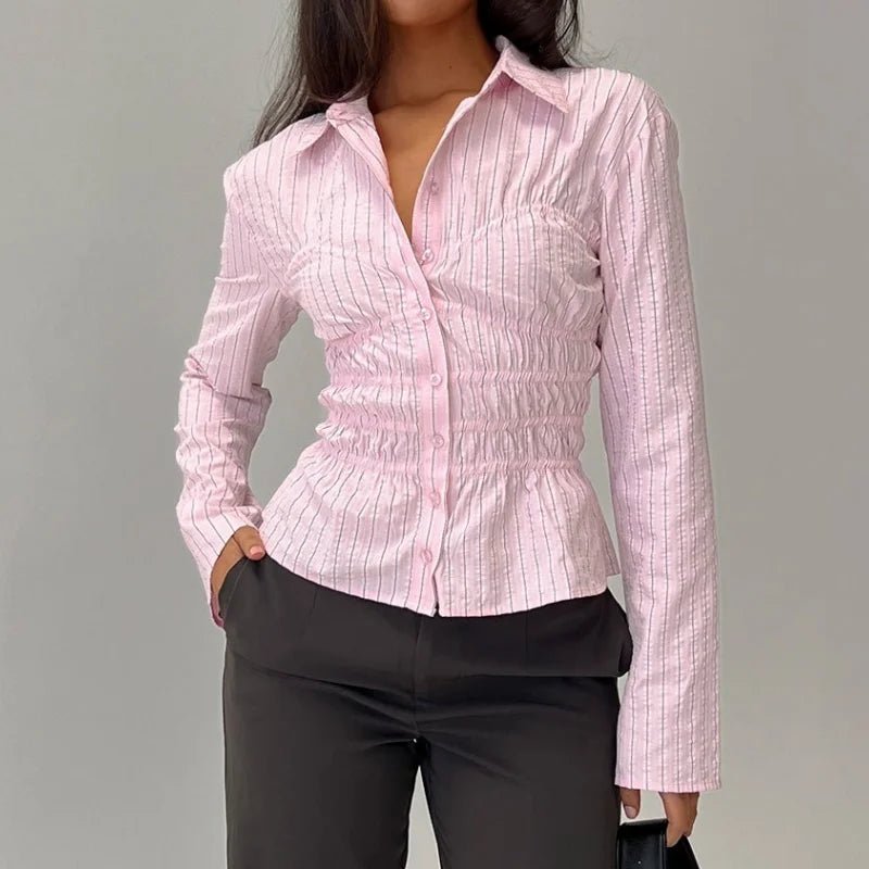 Susan Scrunched Long Sleeve Blouse - Women's Everyday Fashion Top - Image 4