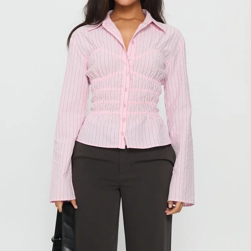 Susan Scrunched Long Sleeve Blouse - Women's Everyday Fashion Top - Image 6