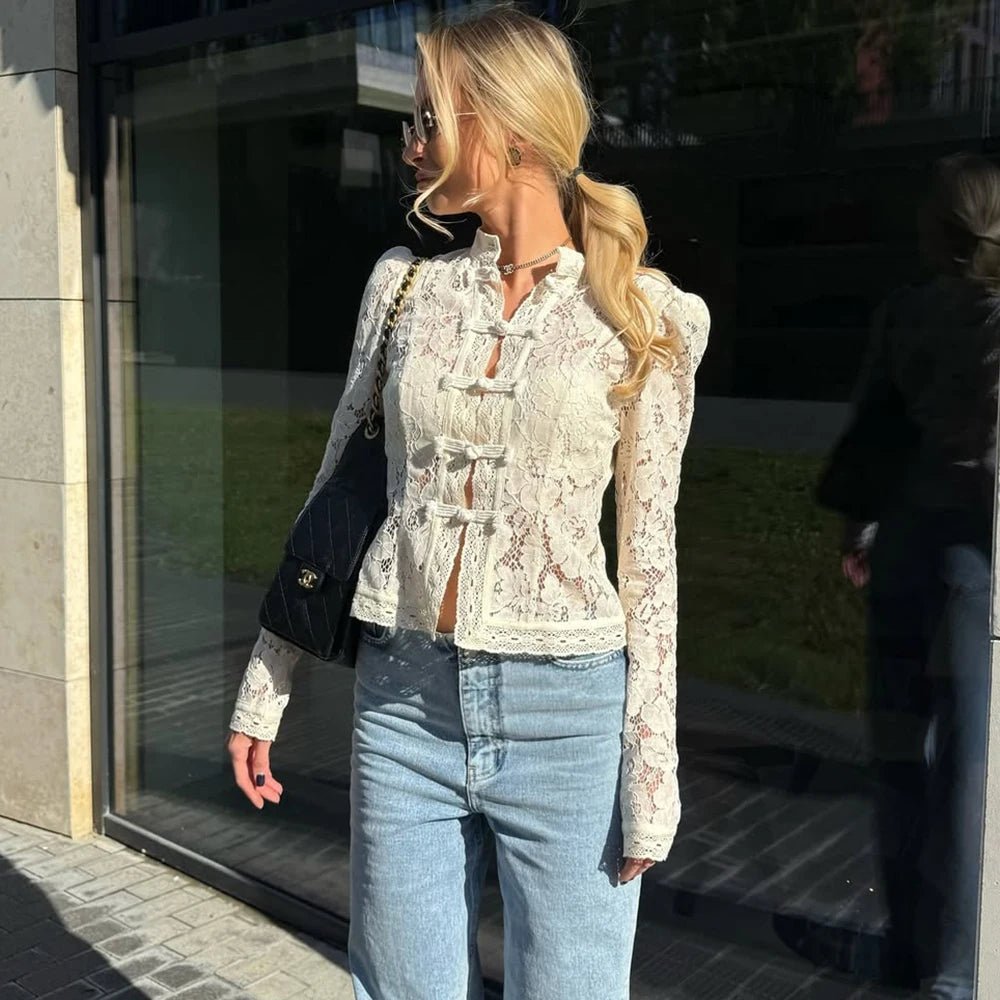 Suzan Long Sleeve Lace Blouse - Women's Everyday Fashion Top