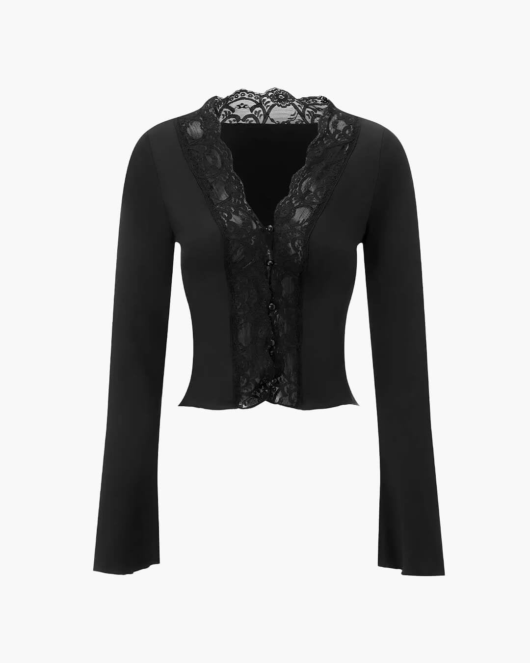 Julia Long Sleeve Lace Trim Blouse - Women's Everyday Fashion Top - Image 2