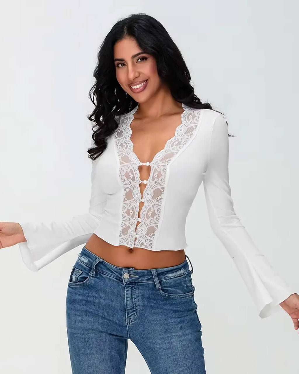 Julia Long Sleeve Lace Trim Blouse - Women's Everyday Fashion Top - Image 4