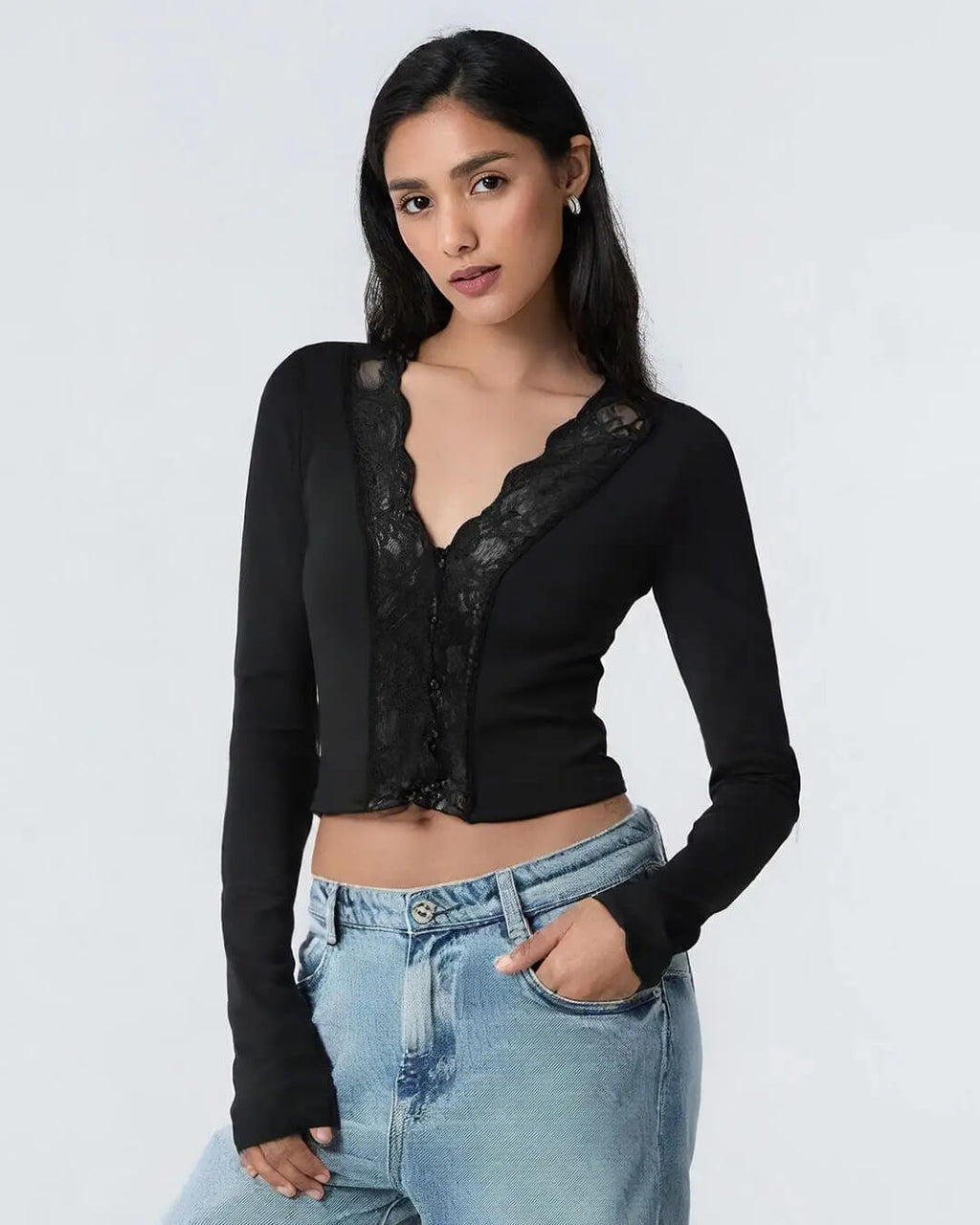 Julia Long Sleeve Lace Trim Blouse - Women's Everyday Fashion Top