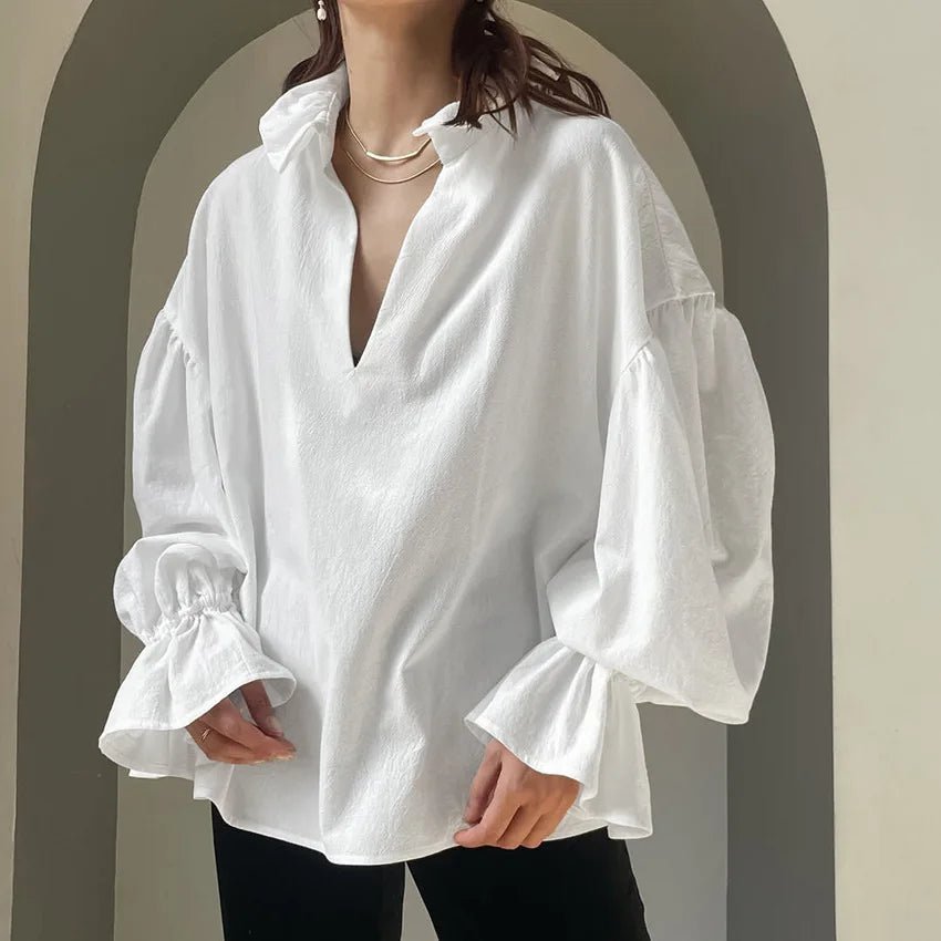 Lola V-Neck Puff Long Sleeve Blouse - Women's Everyday Fashion Top - Image 2