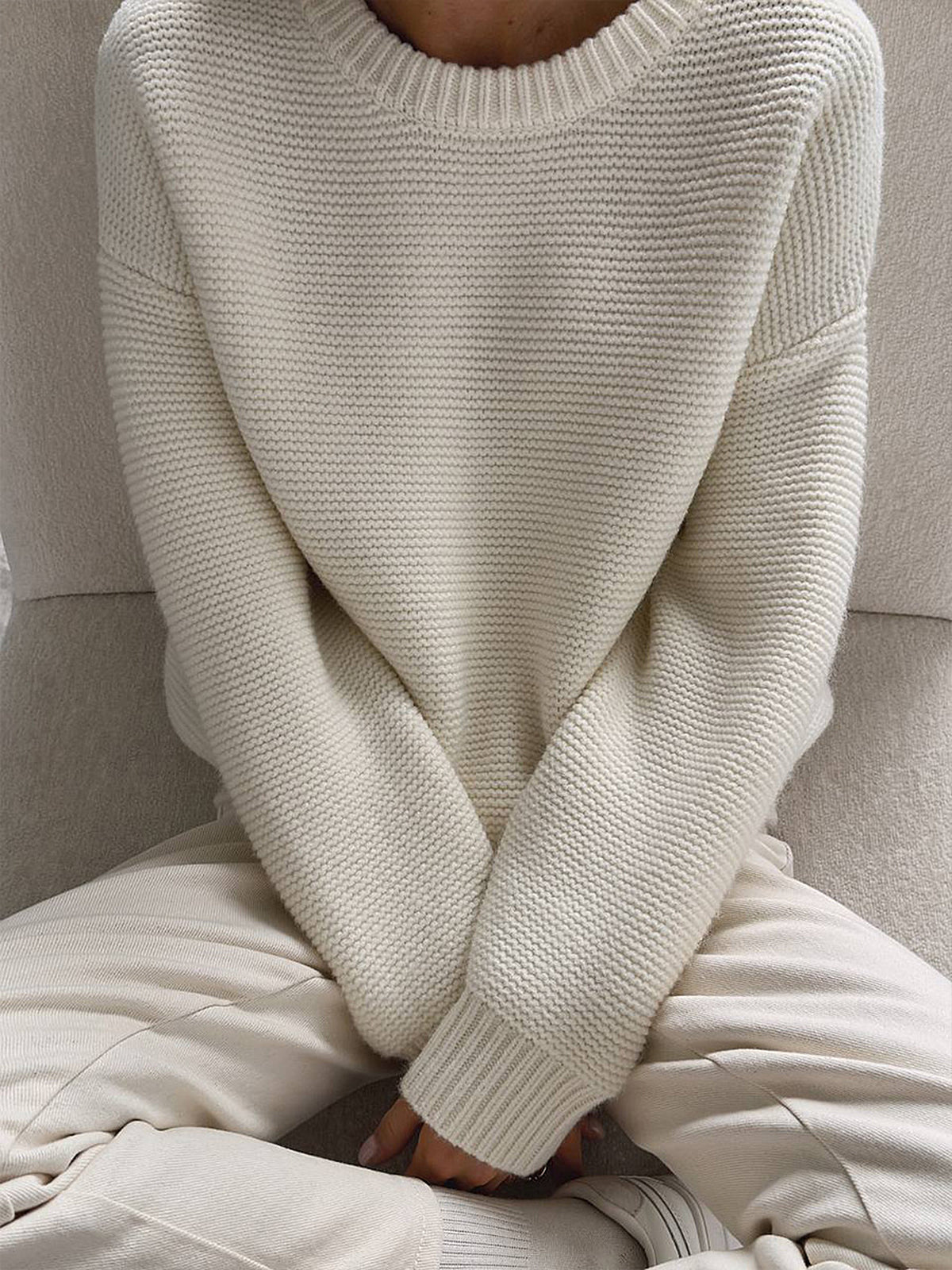 Aisionn Cotton Knit Sweater - Women's Everyday Fashion Top - Image 3