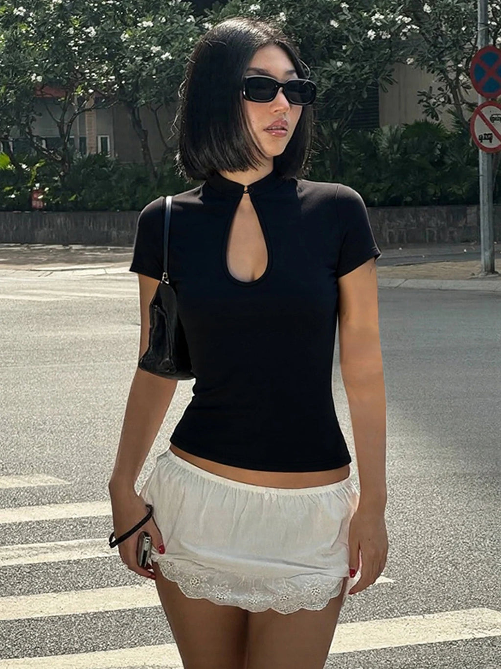 Ximena Mandarin Collar Knot Button Blouse - Women's Everyday Fashion Top - Image 2