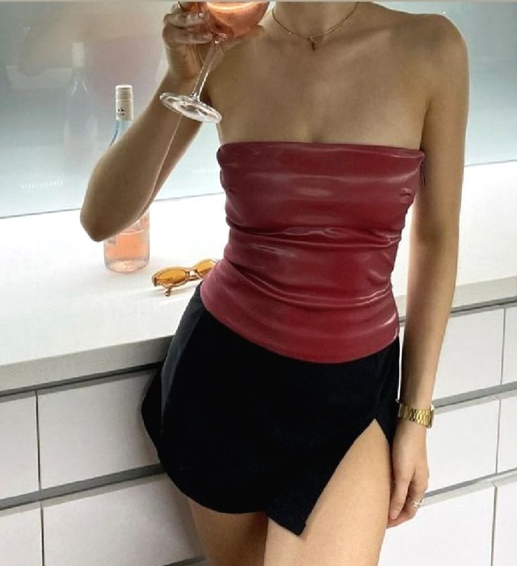 Yassi Faux Leather Top - Women's Everyday Fashion Top - Image 3