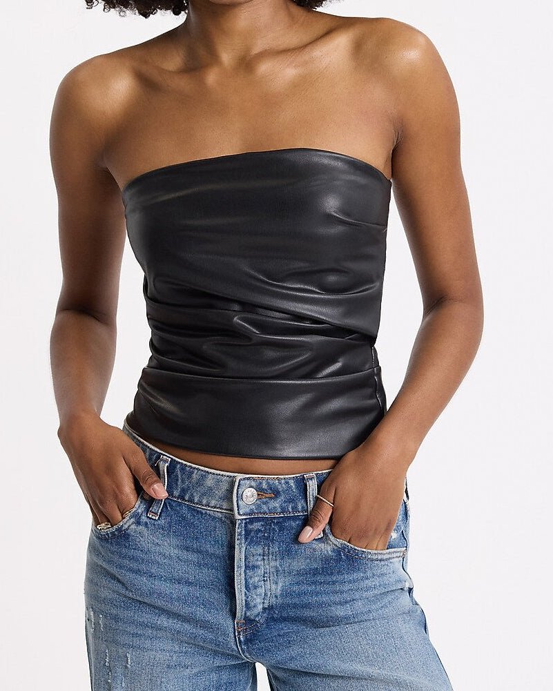Yassi Faux Leather Top - Women's Everyday Fashion Top - Image 4