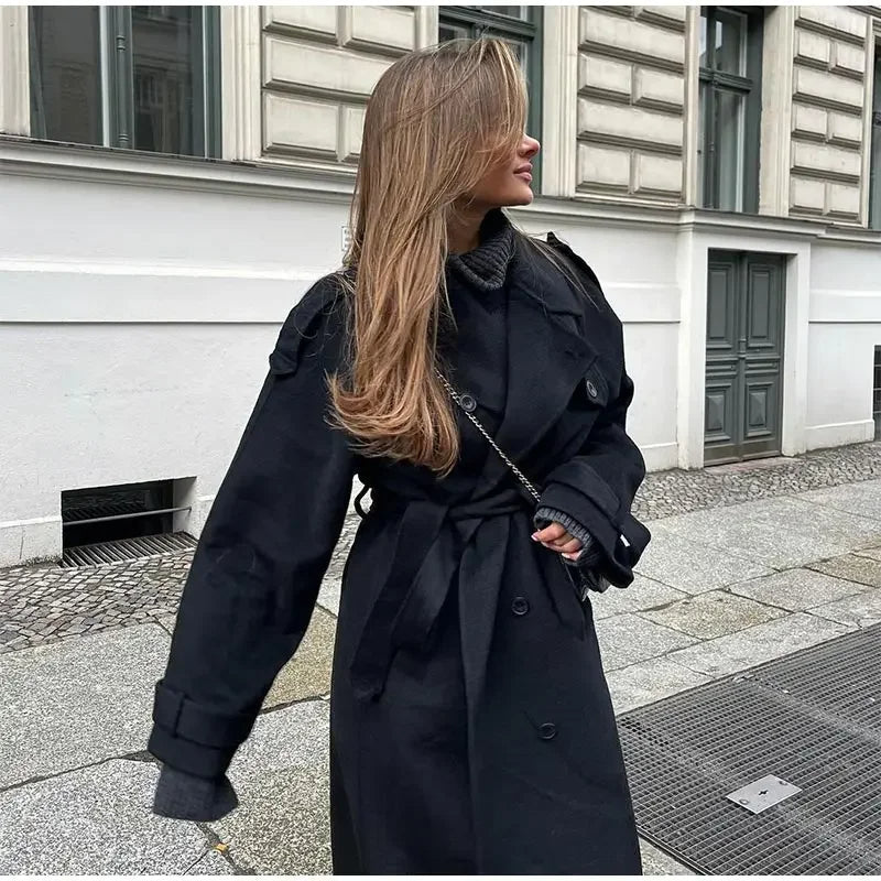 Emma Women's Double Breasted Lace Up Trench Coat - Classic Elegant Outerwear - Image 3