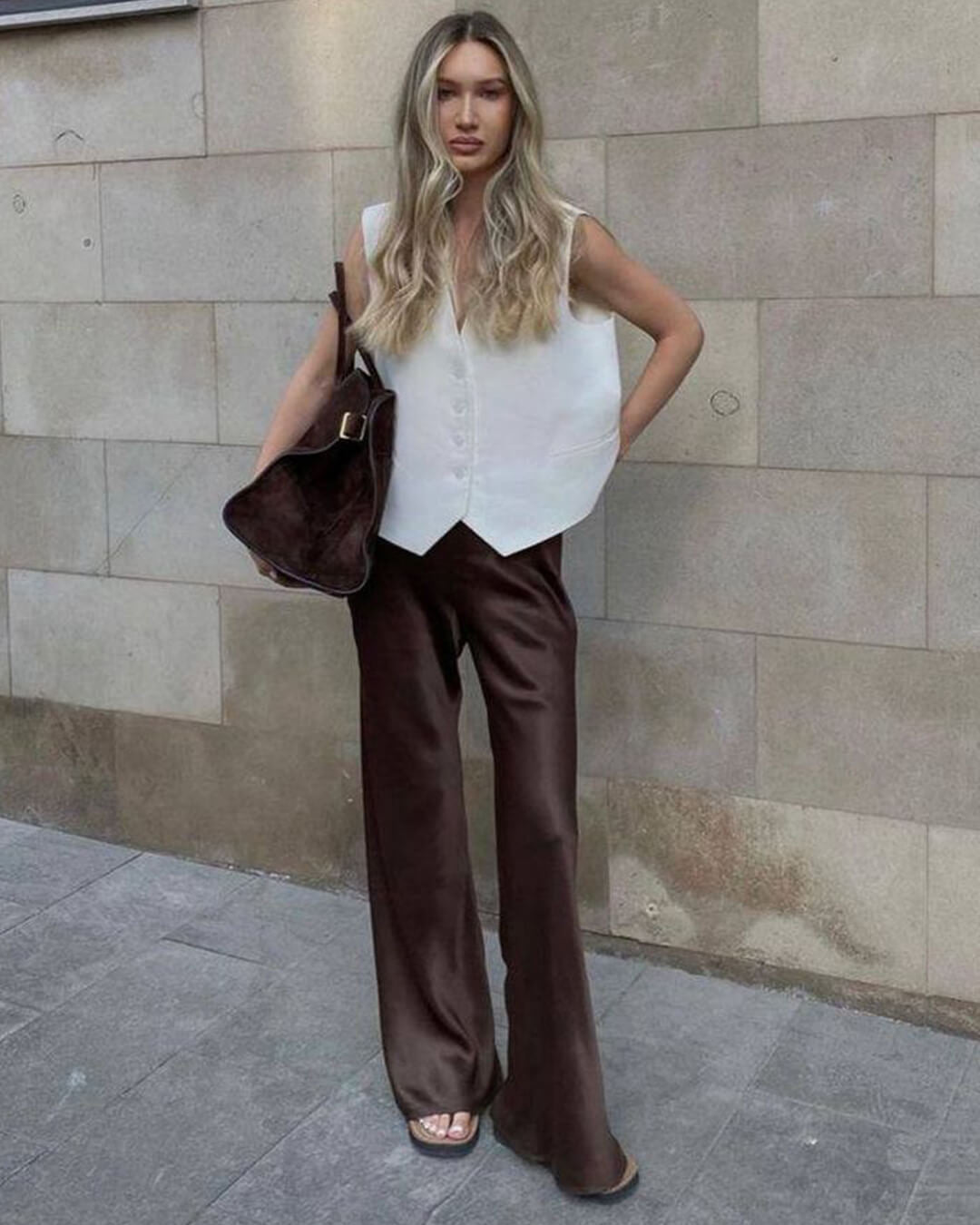 Wendy Women's Satin Wide Leg Trousers - Elastic Waist Dress Pants - Image 4