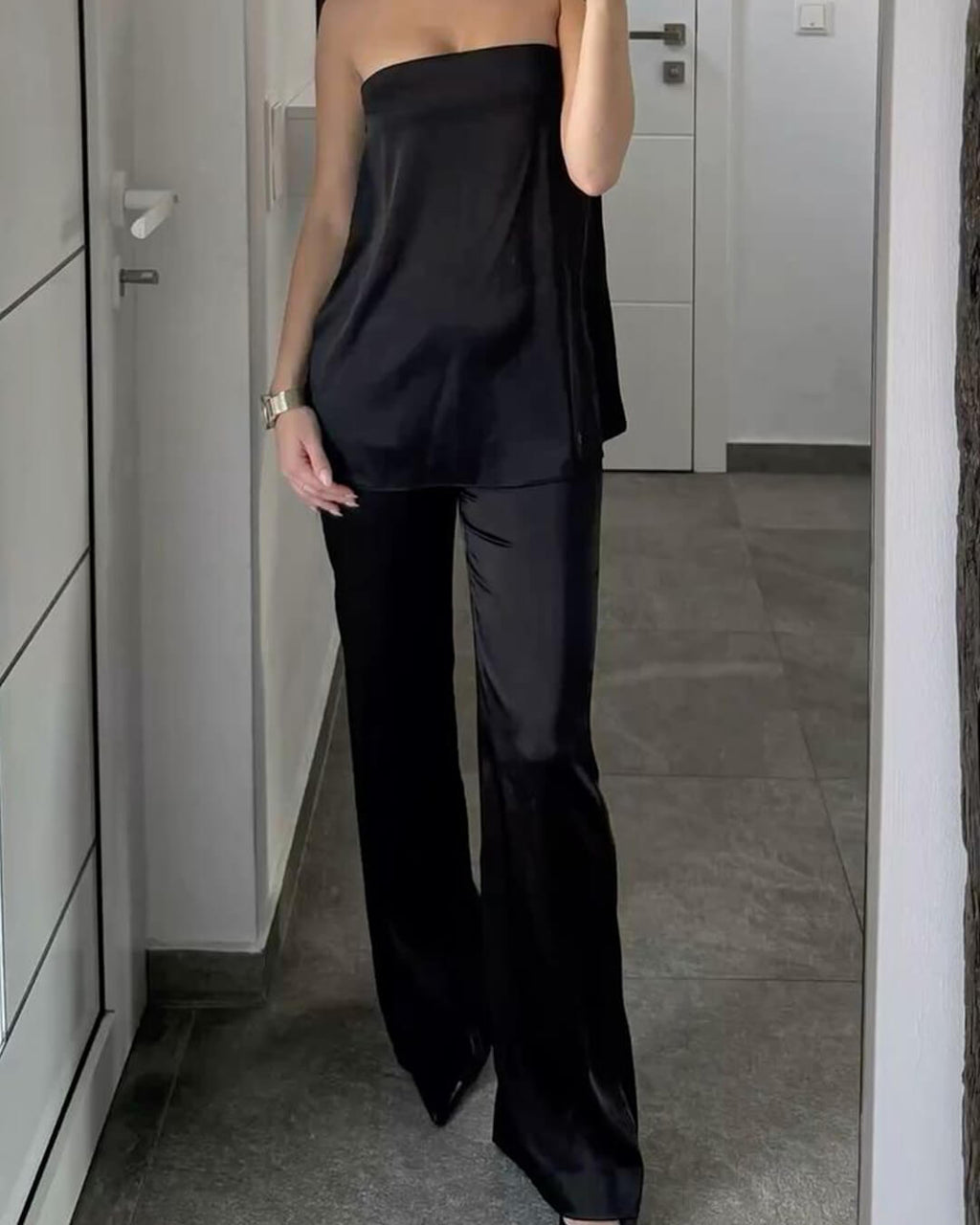 Wendy Women's Satin Wide Leg Trousers - Elastic Waist Dress Pants - Image 3