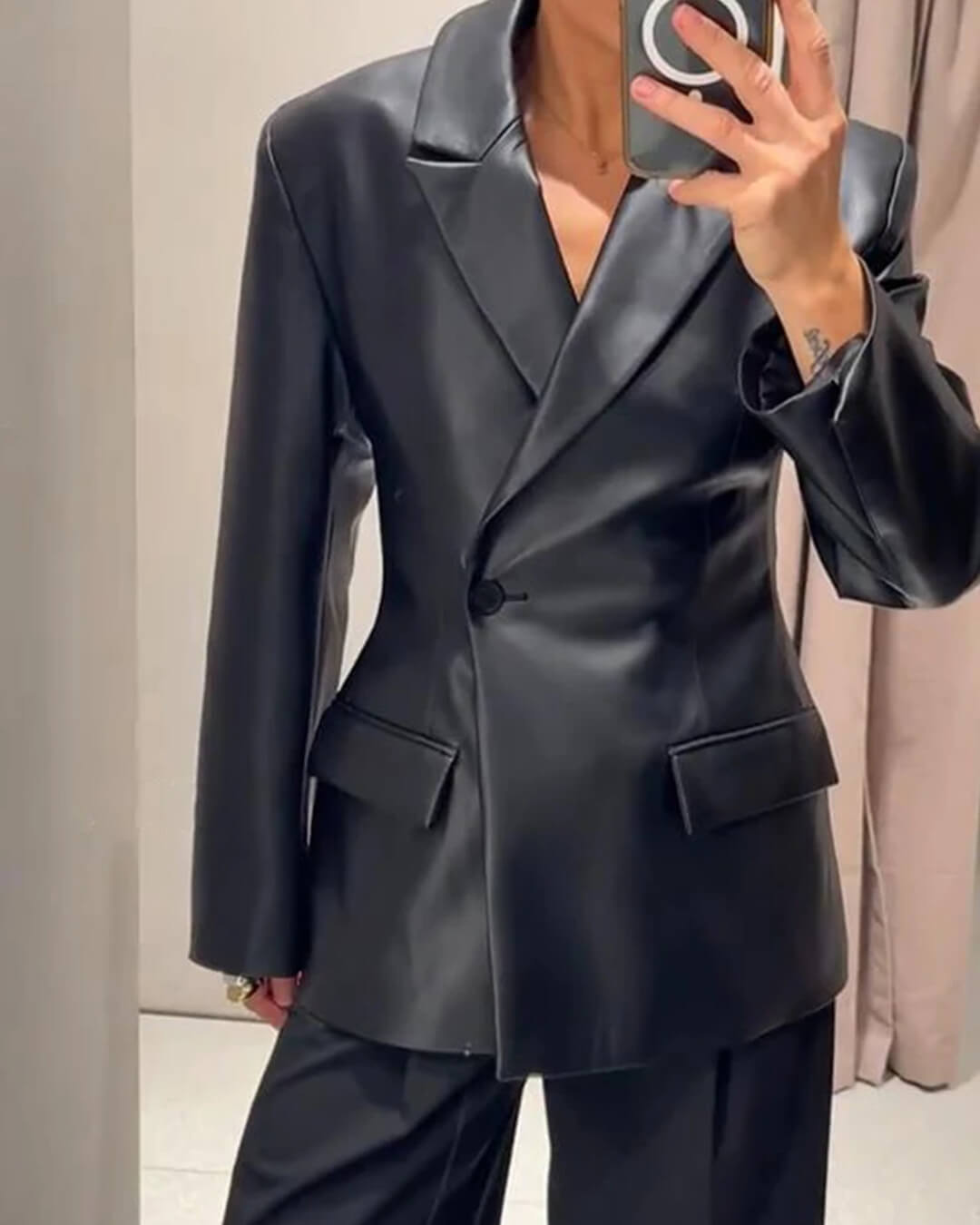 Nia Faux Leather Blazer - Women's Fall and Winter Outerwear - Image 3